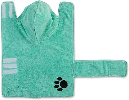 Bone Dry Pet Robe Collection, Embroidered Absorbent Microfiber Bath Robe with Adjustable Closure, for Dogs & Cats, Small, Aqua