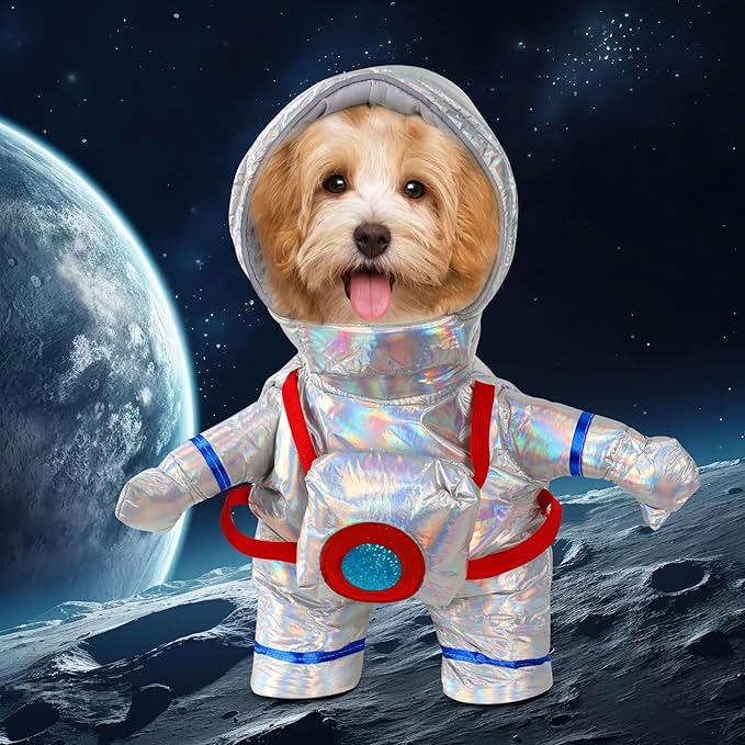 Astronaut Dog Costume Clothes Space Dog Outfit for Pet Small Medium Puppy Cat Halloween Christmas Party Funny Cosplay (Large), Silver