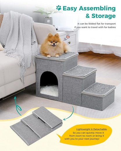 PETEPELA Cat Dog Stairs for Bed 120 lbs] 3-Step to