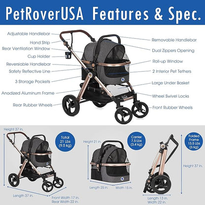 HPZ Pet Rover Prime 3-in-1 Luxury Dog/Cat/Pet Stroller
