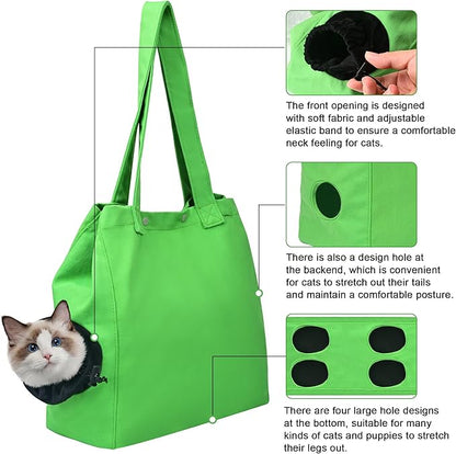 Yanvega Cat Soft Travel Carrier Pet Supplies Sling Bag, Cat Tote Bag Carrier Soft-Side Pet Carrying Chest Bag, Color Green Size M Cat Sling Holder for Nail Trimming Support Cats and Dogs Up to 11 lbs