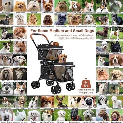Double Pet Stroller for Dogs and Cats 4 Wheels,