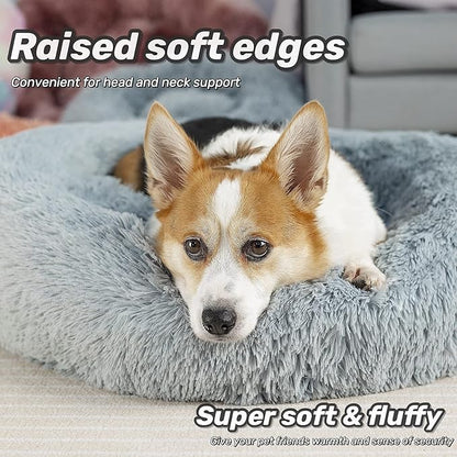 Anti Anxiety Round Fluffy Plush Faux Fur Warm Washable Dog Bed & Cat Bed Sleep（20"/24"/27''） (24",
