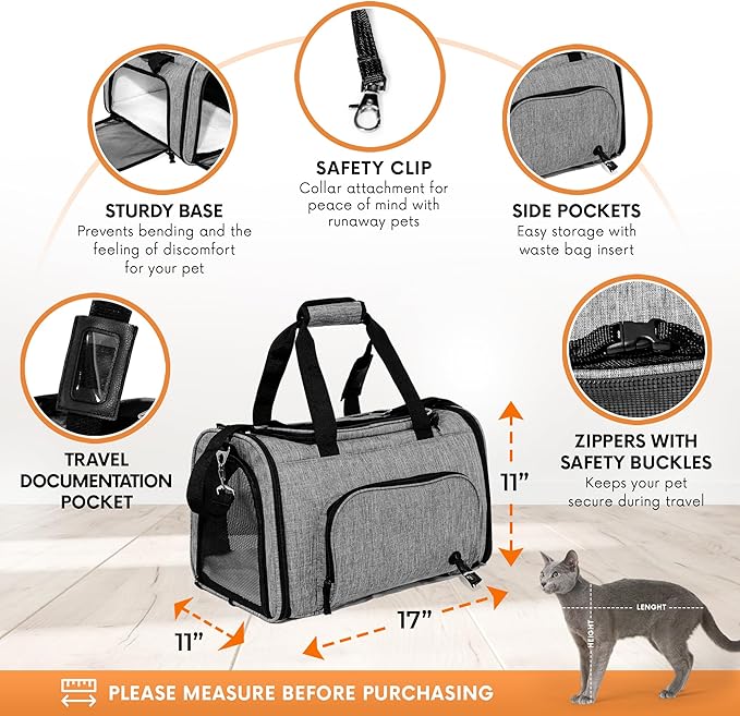 DCSP Pets Pet Carrier - Versatile Cat Carrier Converts to Backpack - Airline Approved Dog Bag Carrier with Mesh Widows - Suitable for Large Cats, Small Dogs - Soft Travel Carriers for Hiking, Walking