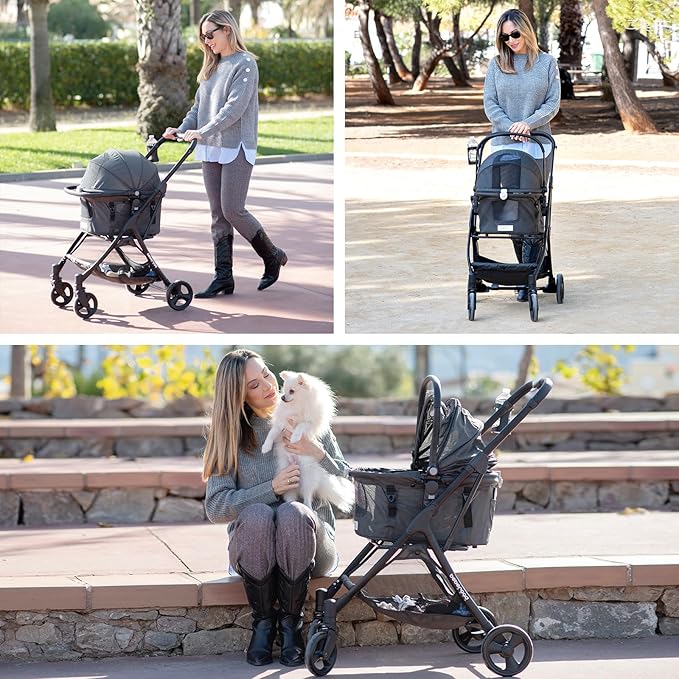 Medium Pet Stroller for Small Dogs & Cats 180° Canopy 3-in-1 Pet