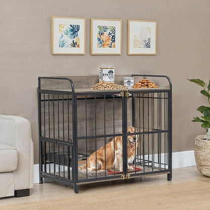 NicBex Dog Crate Furniture Dog Cage with 2 Adjustable Feeding Bowls