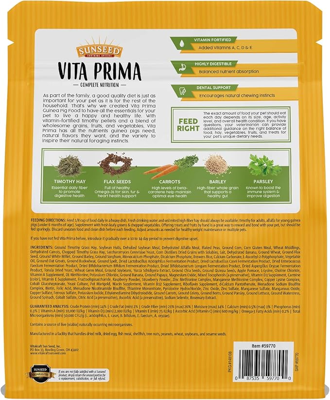 Sunseed Vita Prima Complete Nutrition Guinea Pig Food 4 LBS 2)
