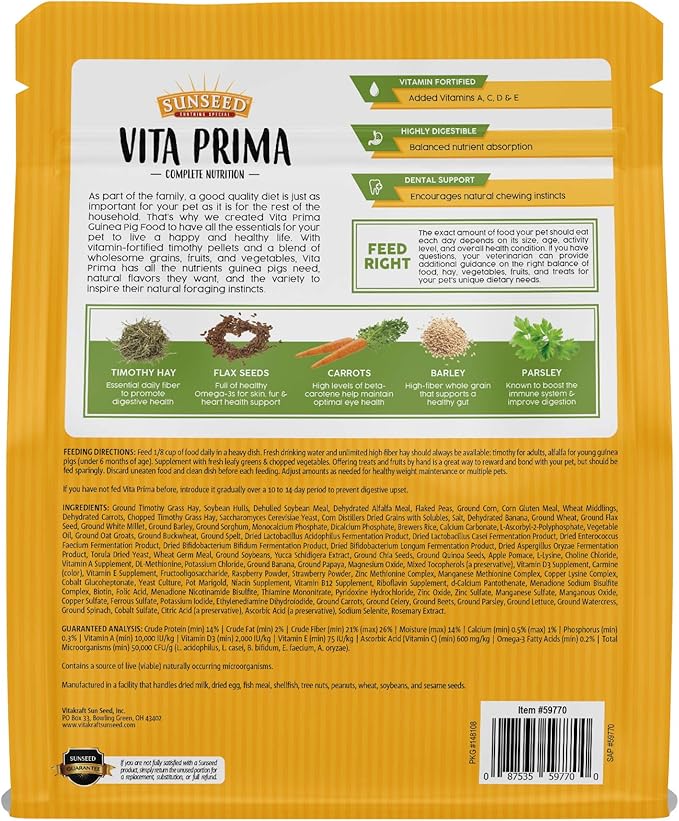 Sunseed Vita Prima Complete Nutrition Guinea Pig Food, 4 LBS