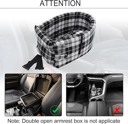 X AUTOHAUX Large Plaid Style Dog Car Seat Adjustable Straps for Medium Small Sized Puppy Cat Seat Pets Soft Non Slip Bottom Travel Bed Black White