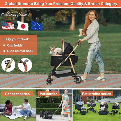 MILA&LOUIS 3 in 1 Folding Pet Stroller 4 Wheels 30lbs, Dog/Cat
