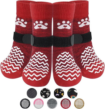 PUPTECK Anti Slip Dog Socks 2 Pairs with Double Grippers for Hardwood Floors