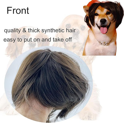 Funny Dog Wig Pet Costumes,Kediciz Cat Costume Synthetic Hairpiece Cosplay Wigs, Headwear for Halloween Christmas Festivals Party Decor, Fancy Dress,Adjustbale Size,Dark Black Brown Straight