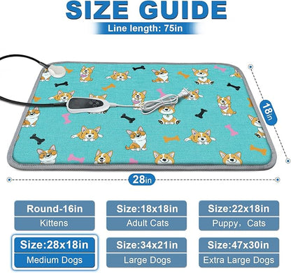 Dog Heating Pad for Dogs 28x18in Waterproof Pet Heating Pad Smart Thermostat Switch