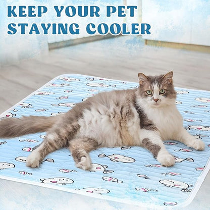 4 Pcs Dog Cooling Mat 28'' x 20'' Pet Cooling Mat for Dogs Cat Summer Self Cooling Mat Ice Silk Chill Pads Washable Cooling Bed Cooling Cushion for Kennel Crate Car Seat Puppy, Blue