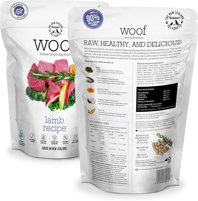 WOOF Lamb Freeze Dried Raw Dog Food, Mixer, or Topper, or Treat - High Protein, Natural, Limited Ingredient Recipe 9.9 oz