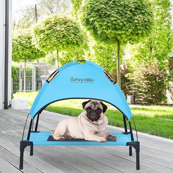 S/M/L Outdoor Elevated Dog Cot with Canopy & Side Shade for Camping Small Medium Dogs (Carry Bag)