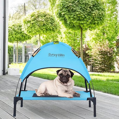S/M/L Outdoor Elevated Dog Cot with Canopy & Side Shade for Camping Small Medium Dogs (Carry Bag)