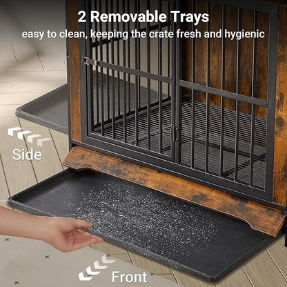 Rovibek Double Dog Crate Furniture 75 Inch, 2 Dogs