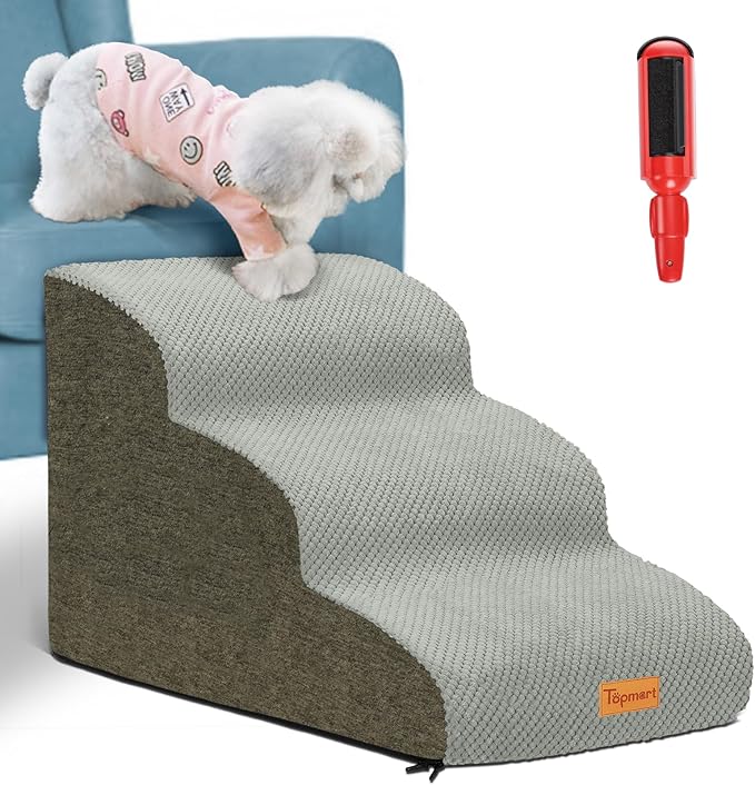Topmart 3 Tiers Foam Dog Stairs/Steps for Small Dogs Pain,15.7”H