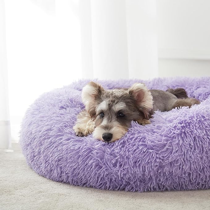 WESTERN HOME WH Calming Dog Bed & Cat Bed, Anti-Anxiety Donut Dog Cuddler Bed, Warming Cozy Soft Dog Round Bed, Fluffy Faux Fur Plush Dog Cat Cushion Bed for Small Medium Dogs and Cats