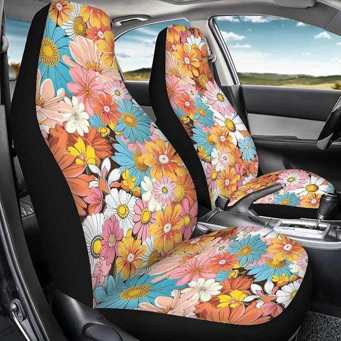 Groovy Hippie Flower Daisy Car Seat Covers Full Set of 2