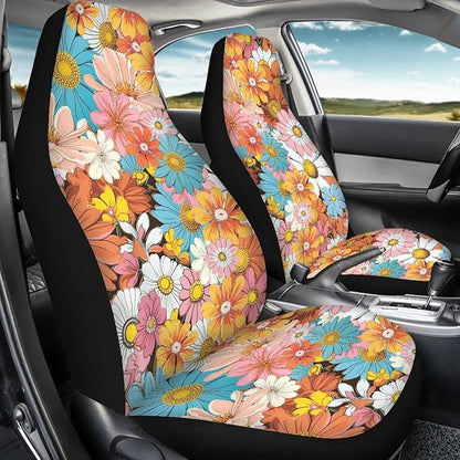 Groovy Hippie Flower Daisy Car Seat Covers Full Set of 2