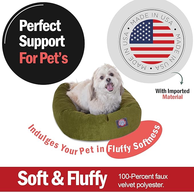 Majestic Pet 24 Inch Micro Velvet Calming Dog Bed Washable – Cozy Soft Round Dog Bed with Spine for Head Support 24x19x7 (inch)