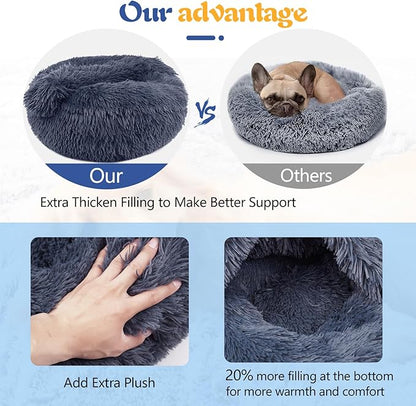 ShinHye Small Dog Bed Cat Bed Dog Bed with Blanket Plush Fluffy Hooded Dog Bed