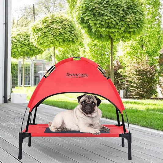 S/M/L Outdoor Elevated Dog Cot with Canopy & Side Shade for Camping Small Medium Dogs (Carry Bag)