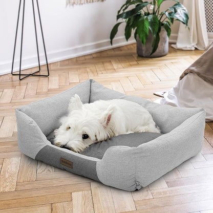 MoNiBloom 27"x21"x7" Dog Beds for Medium Small Dogs Machine-Washable Linen-Like Fabric Pet Beds Warming Cozy Soft Bed for Dogs and Cat