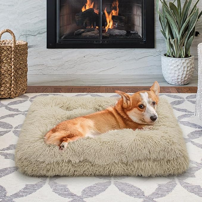 MoNiBloom 28.5"x21"x4" Dog Beds for Small Size Dogs Machine-Washable Long Plush Pet Beds Warming Cozy Soft Bed for Dogs and Cat