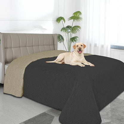 Easy-Going Waterproof Dog Bed Cover Reversible Leak Proof Pet Blanket Replacement Mat for Furniture Washable Couch Cover Sofa Cover for Dogs Cat(82x86 Inch, Dark Gray/Beige)