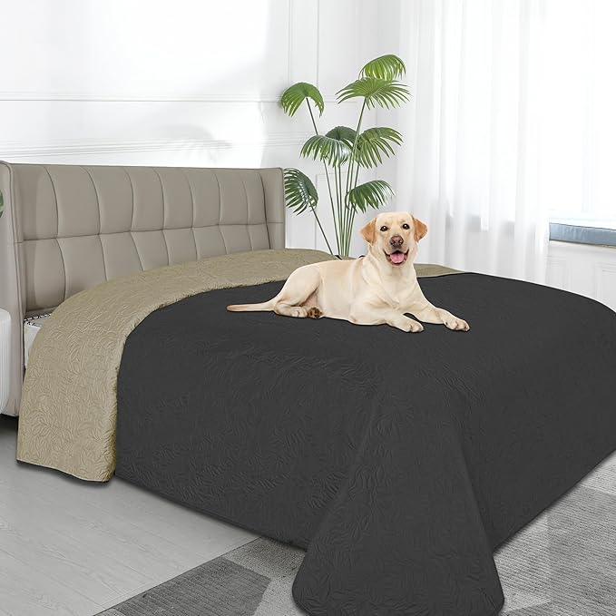 Easy-Going Waterproof Dog Bed Cover Reversible Leak Proof Pet Blanket Replacement Mat for Furniture Washable Couch Cover Sofa Cover for Dogs Cat(82x120 Inch, Dark Gray/Beige)