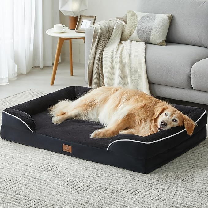 WNPETHOME Waterproof Dog Beds for Jumber Dogs, Orthopedic XXLarge Dog Bed with Sides, Big Dog Couch Bed with Washable Removable Cover, Pet Bed Sofa with Non-Slip Foam for Sleeping Black