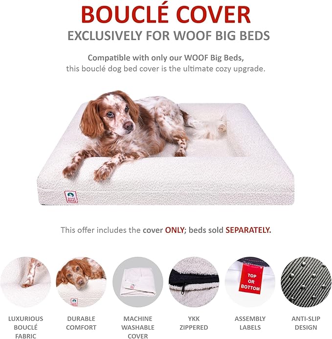 Replacement Cover Only (Beds Sold Separately) - Creamy White Boucle - Machine Washable - Anti-Slip - YKK Zippered (Medium)