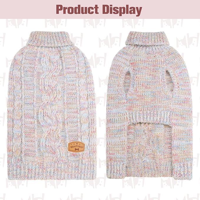 BEAUTYZOO Small Dog Sweater -Turtleneck Pullover Classic Cable Knit Fuzzy Winter Coat Dog Cold Weather Clothes for Small Medium Dogs Puppy Girl Boys(Gradient Beige, XS)
