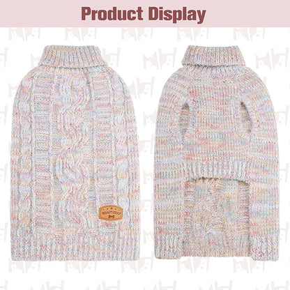 BEAUTYZOO Small Dog Sweater -Turtleneck Pullover Classic Cable Knit Fuzzy Winter Coat Dog Cold Weather Clothes for Small Medium Dogs Puppy Girl Boys(Gradient Beige, XS)