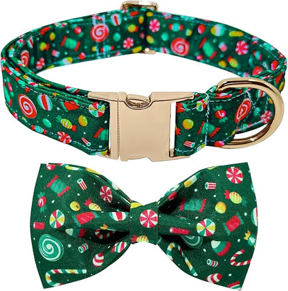 Christmas Day Dog Collar with Bow Red Green