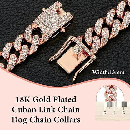 Rosegold Dog Chain Collar Diamond Cuban Link Dog 13mm Wide Cats(20inch)