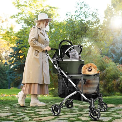 Double Pet Stroller for 2 Dogs or Cats 52LBS Green