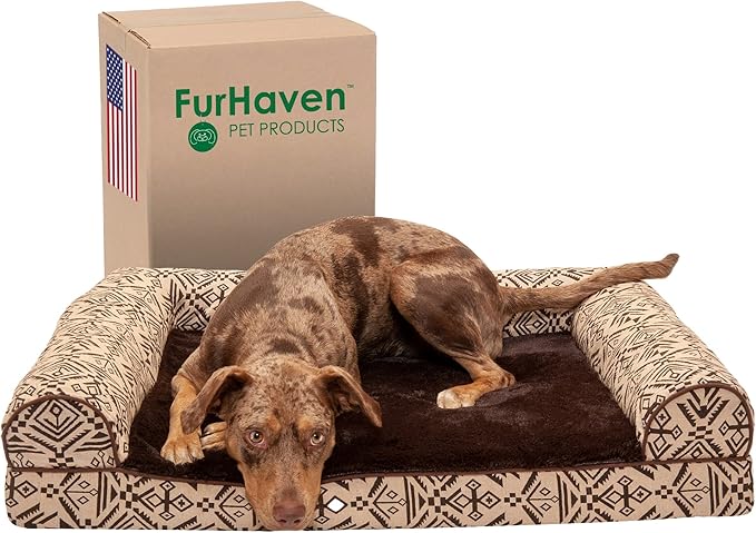 Furhaven Memory Foam Dog Bed for Large/Medium Dogs w/ Removable Bolsters & Washable Cover 55 lbs