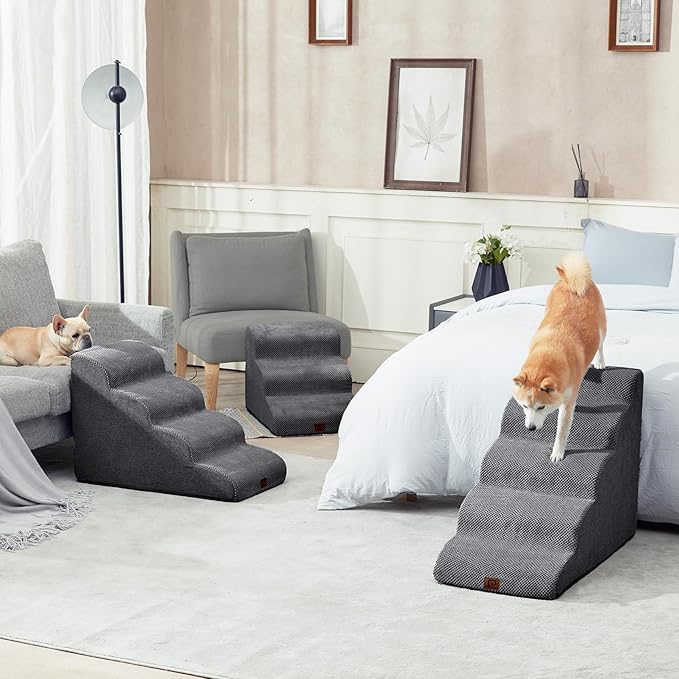 EHEYCIGA Curved Dog Stairs for High Beds 19.7" H 4-Step Dog