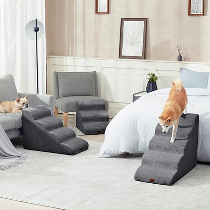 EHEYCIGA Curved Dog Stairs for High Beds 19.7" H 4-Step Dog