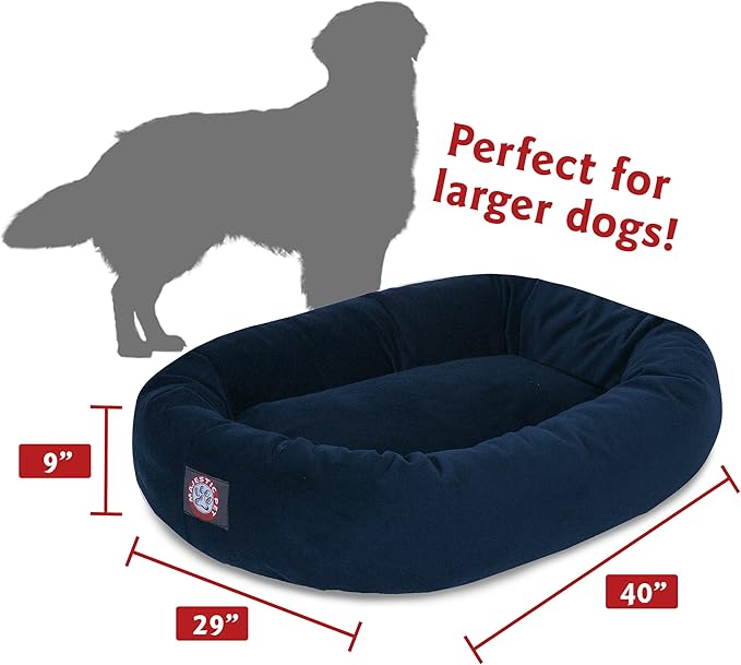 Majestic Pet 40 Inch Suede Calming Dog Bed Washable – Cozy Soft Round Dog Bed with Spine Support for Dogs to Rest their Head 40x29x9 (Inch)