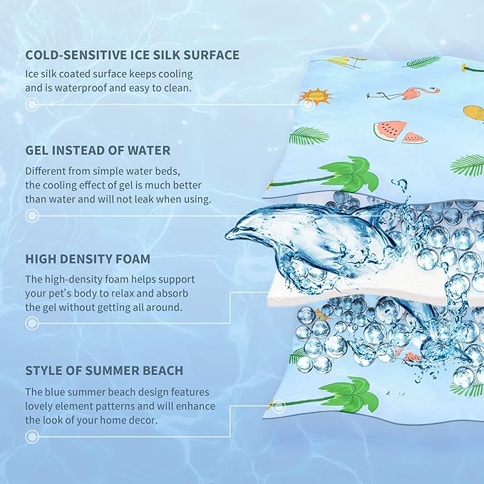 Norvy Pet Cooling Mat Pressure Activated Cooling Mat for Large Dogs 43'' × 32'' Summer Gel Cooling Pad for Kennels Dog Beds Portable Cooling Blanket Water Injection