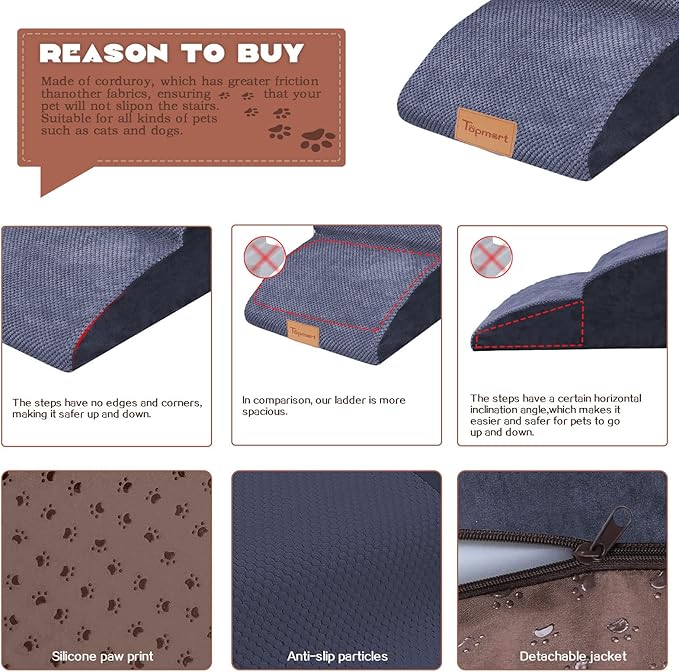 Topmart High Density Extended Foam Dog Ramp&Steps 3 Tiers 15.7" High,Non-Slip