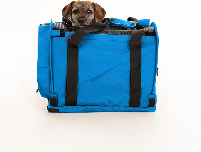 SturdiBag Pro 2.0 Pet Travel Carrier with Flexible Height for Cats and Dogs | Soft Sided Pet Carrier Bag with Safety Clips and Seatbelt Straps for Airplane or Car Travel | Medium, Blue Jay