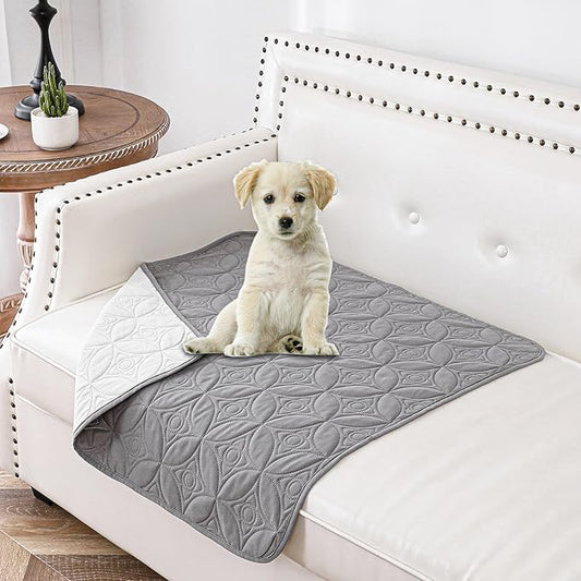 Waterproof Dog Blanket, 30x30 inches Small Pet Couch Covers for Sofa, Chair Bed Furniture Protector from Dogs Washable and Reversible-Lightgrey+Cream