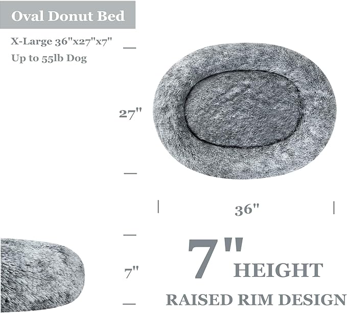 Coohom Oval Calming Donut Cuddler Dog Bed Bed(30"/36"/43") for (XL(36"x27"x7"), Grey)