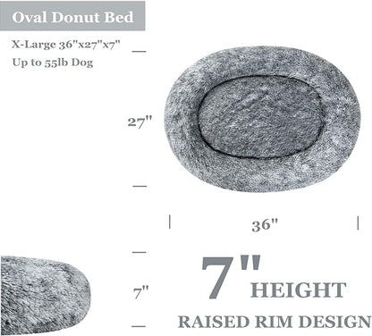 Coohom Oval Calming Donut Cuddler Dog Bed Bed(30"/36"/43") for (XL(36"x27"x7"), Grey)